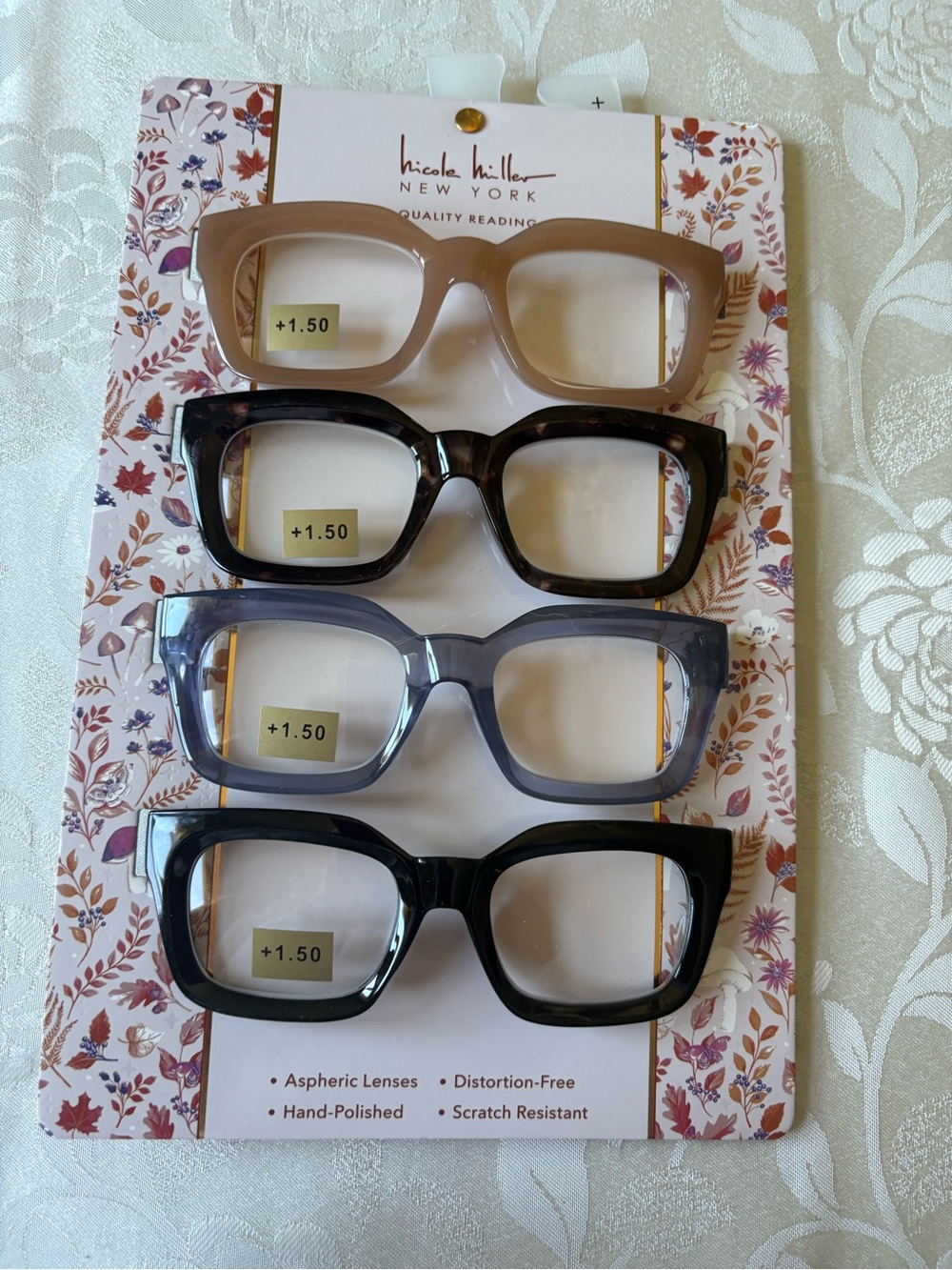 Nicole Miller Reading Glasses Set in Beige, Tortoiseshell, Green, and Black NEW